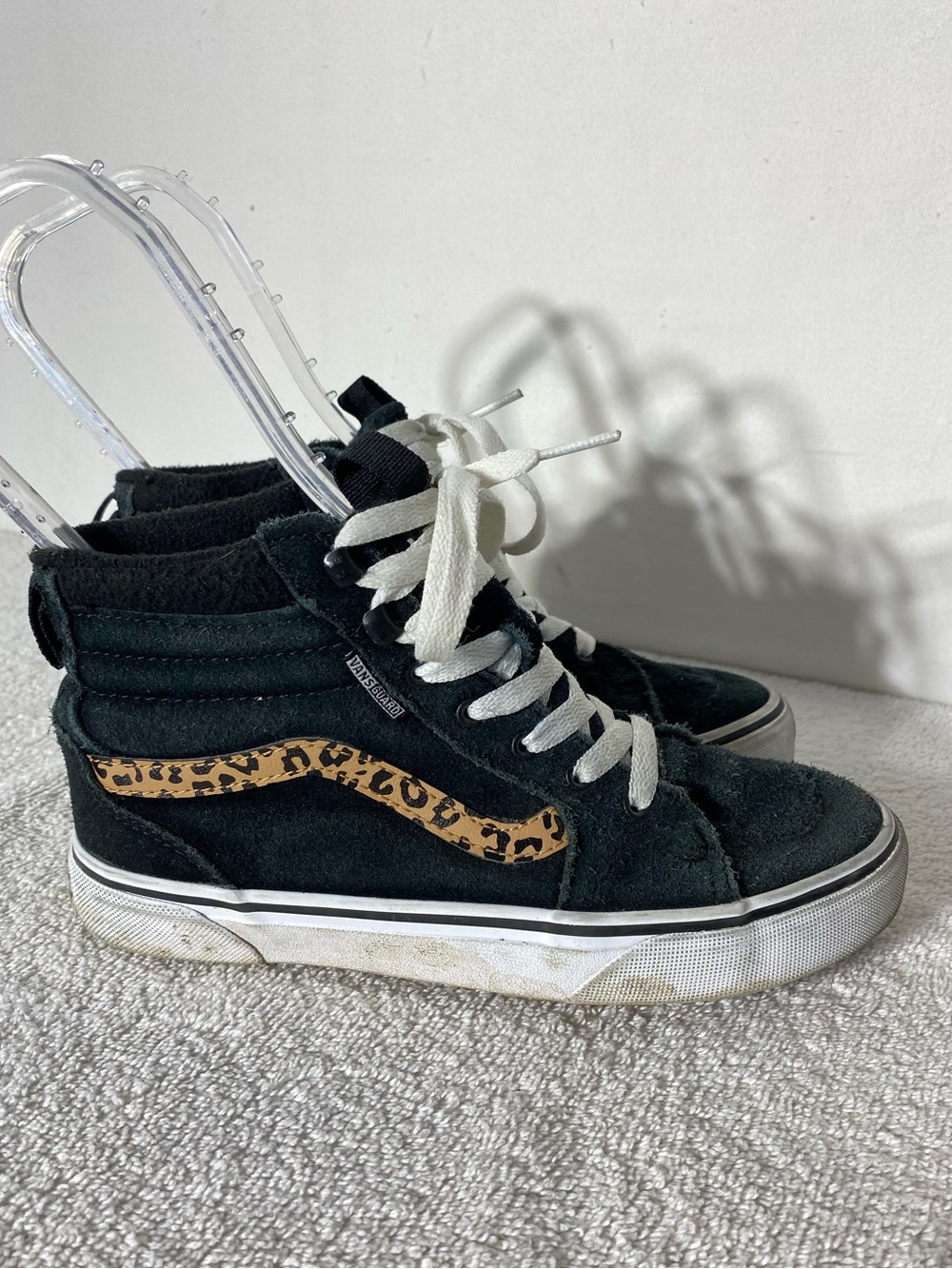 Vans Sk8 Hi Top Black Suede Cheetah Stripe Shoes Youth Size 3.5